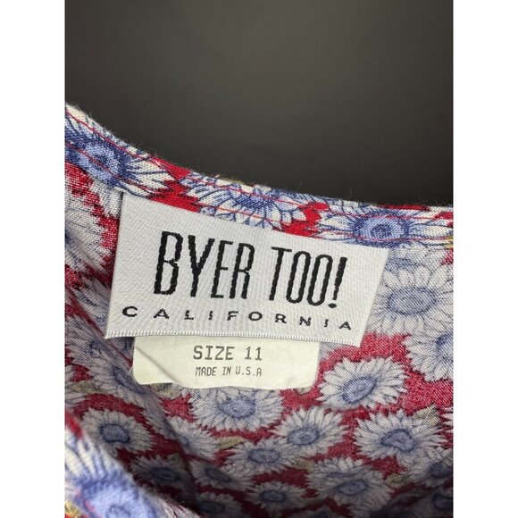 BYER TOO! Dress 11 Red Blue Floral Pockets Long Prairie Cottagecore VTG - Picture 6 of 9